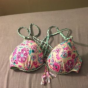 Catalina swimsuit top and black bottoms